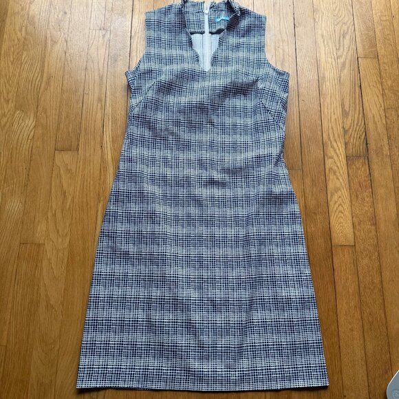 J.McLaughlin Size 8 Navy & White Mod Matrix Geo Vilma Sleeveless Sheath Dress - Picture 3 of 13